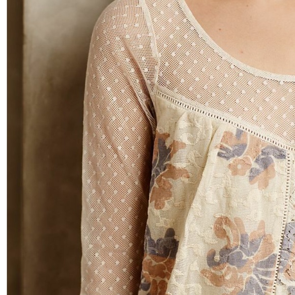 Anthropologie mesh top Y2K sheer Ivory Anja Floral Blouse Boho Lace Crochet XS - Picture 3 of 16